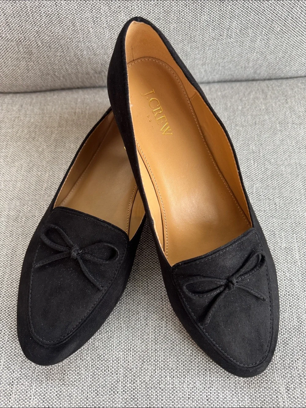 J.Crew Classic black textile faux-suede bow loafers flats size 8 1/2